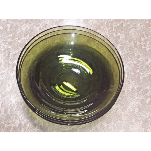 3 Anchor Hocking salad Bowls Avocado Green Glass Vintage 70s shallow wide mouth - Picture 2 of 7